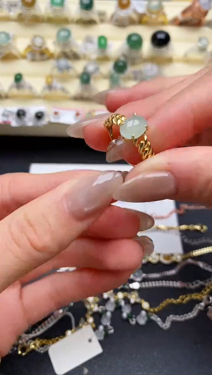 【闪购商品】翡翠戒指银S925镶嵌缅甸翡翠4   2+3