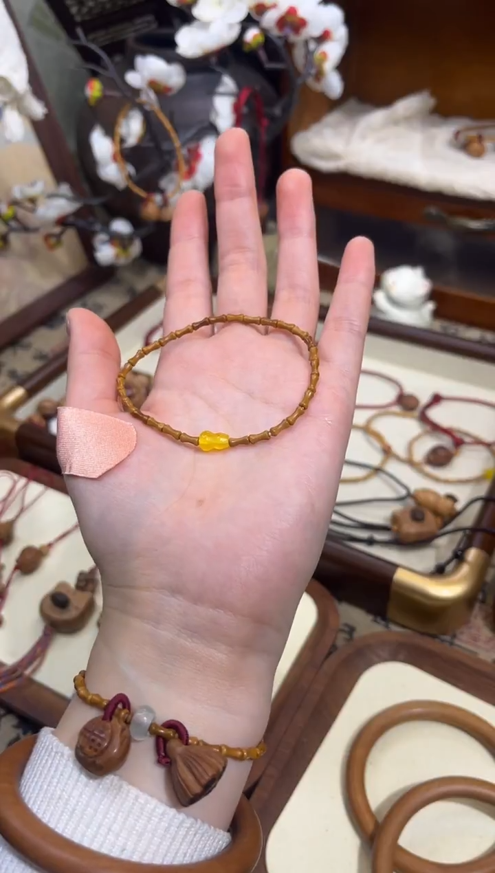 手串桃核【桃缘行】竹节「黄色葫芦」桃木桃核辟、挡、驱、护 备注手围