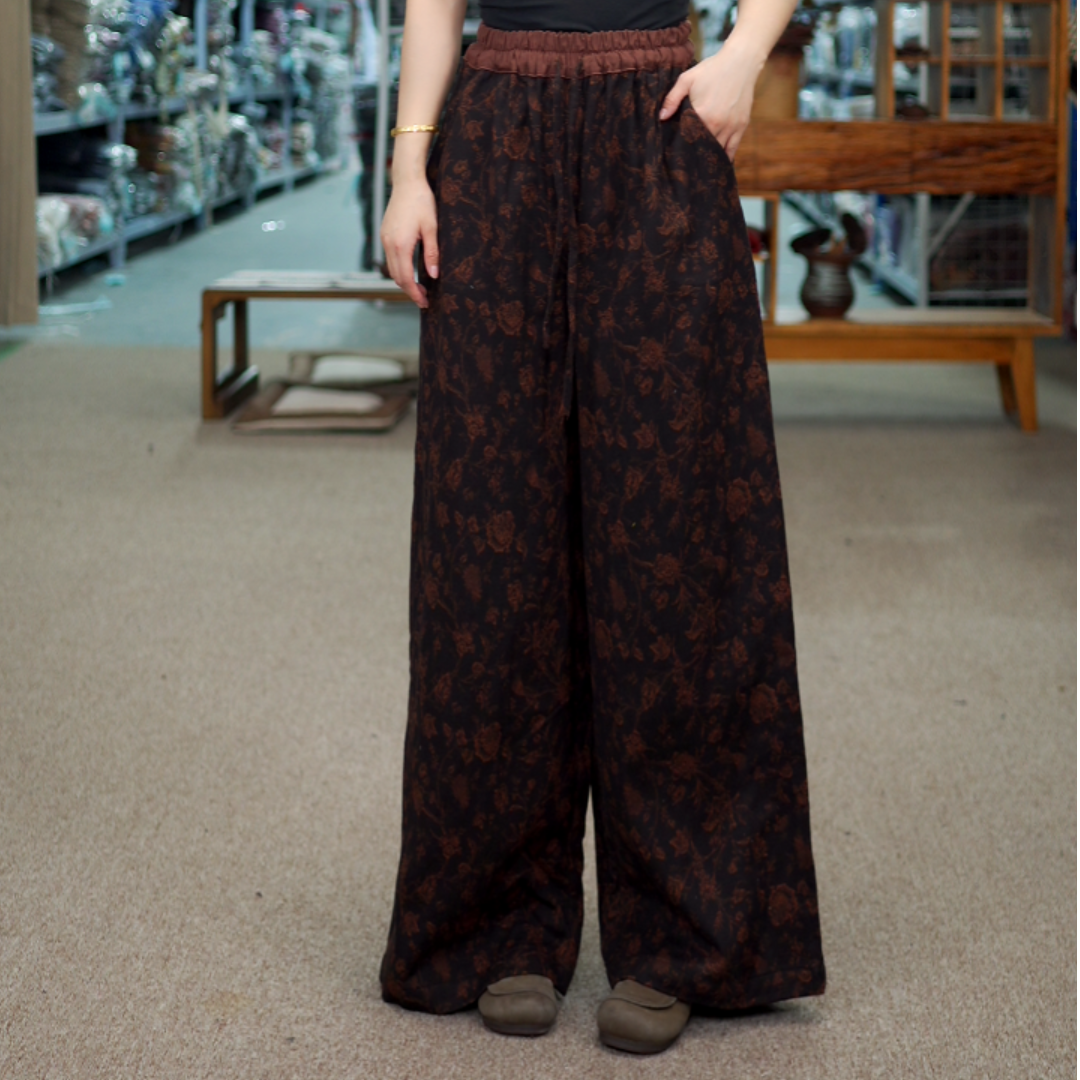 花璟与麻原创设计款印花直筒裤（裤长100臀围126腰围68-116）