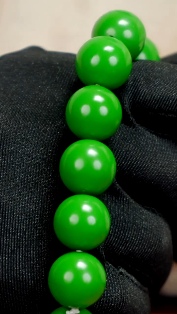 疯子大漆绿色素珠手串15mm