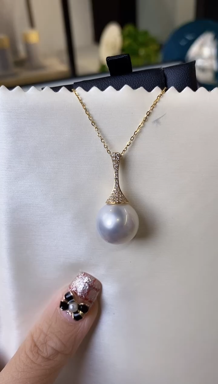 【闪购商品】海水珍珠吊坠(不含链)18K金镶嵌14-15澳白珍珠吊坠