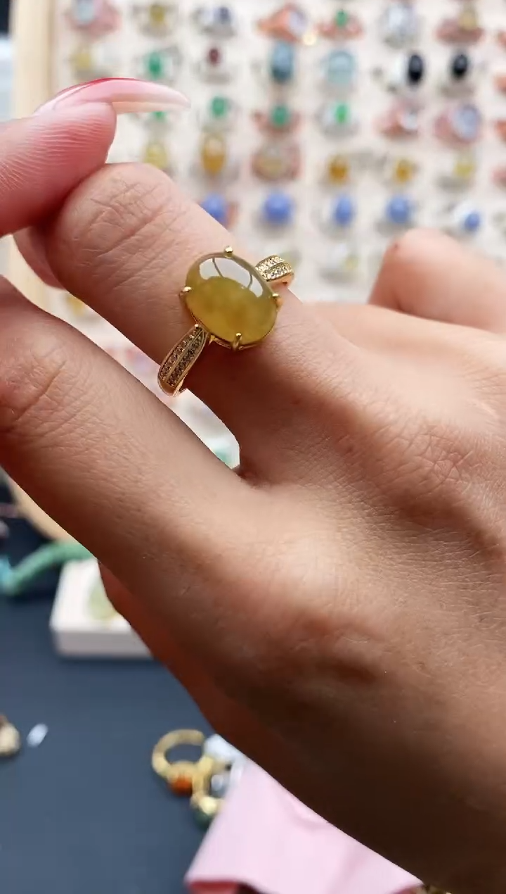 【闪购商品】翡翠戒指银S925镶嵌缅甸天然A货翡翠555 2+6