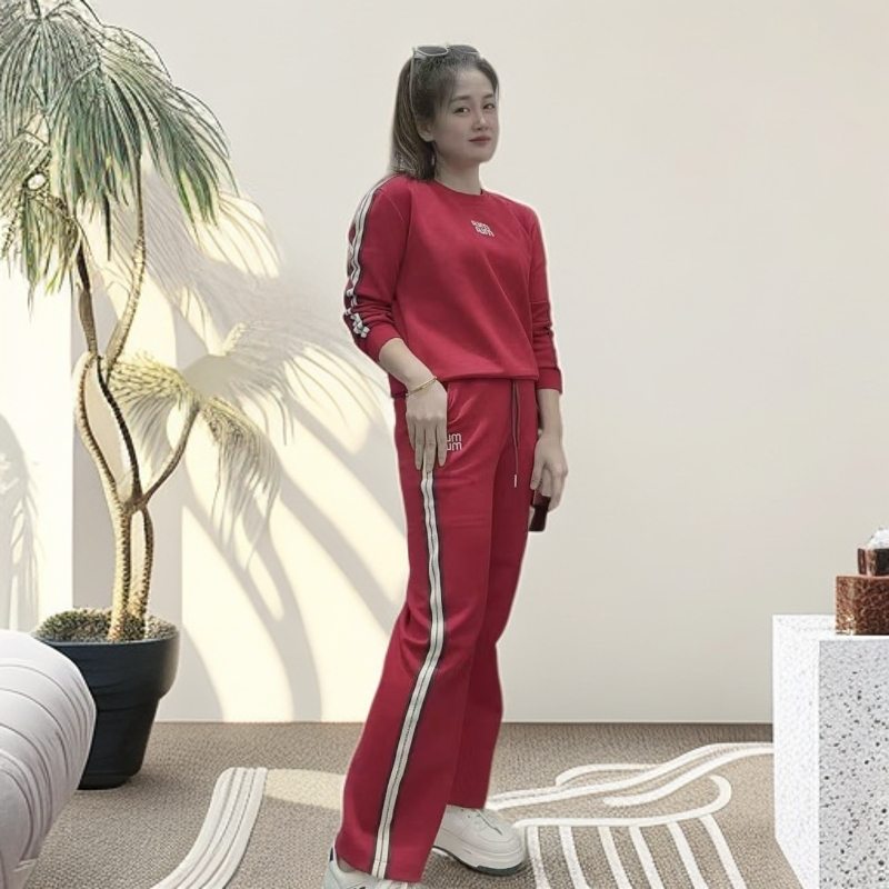 《丽丽家》休闲运动套装2025圆领洋气新款字母卫衣阔两件套