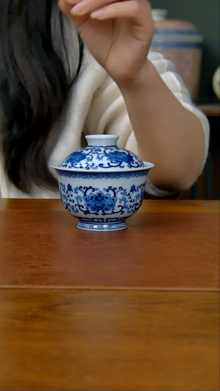 【闪购商品】如意莲花两才盖碗（柴窑）