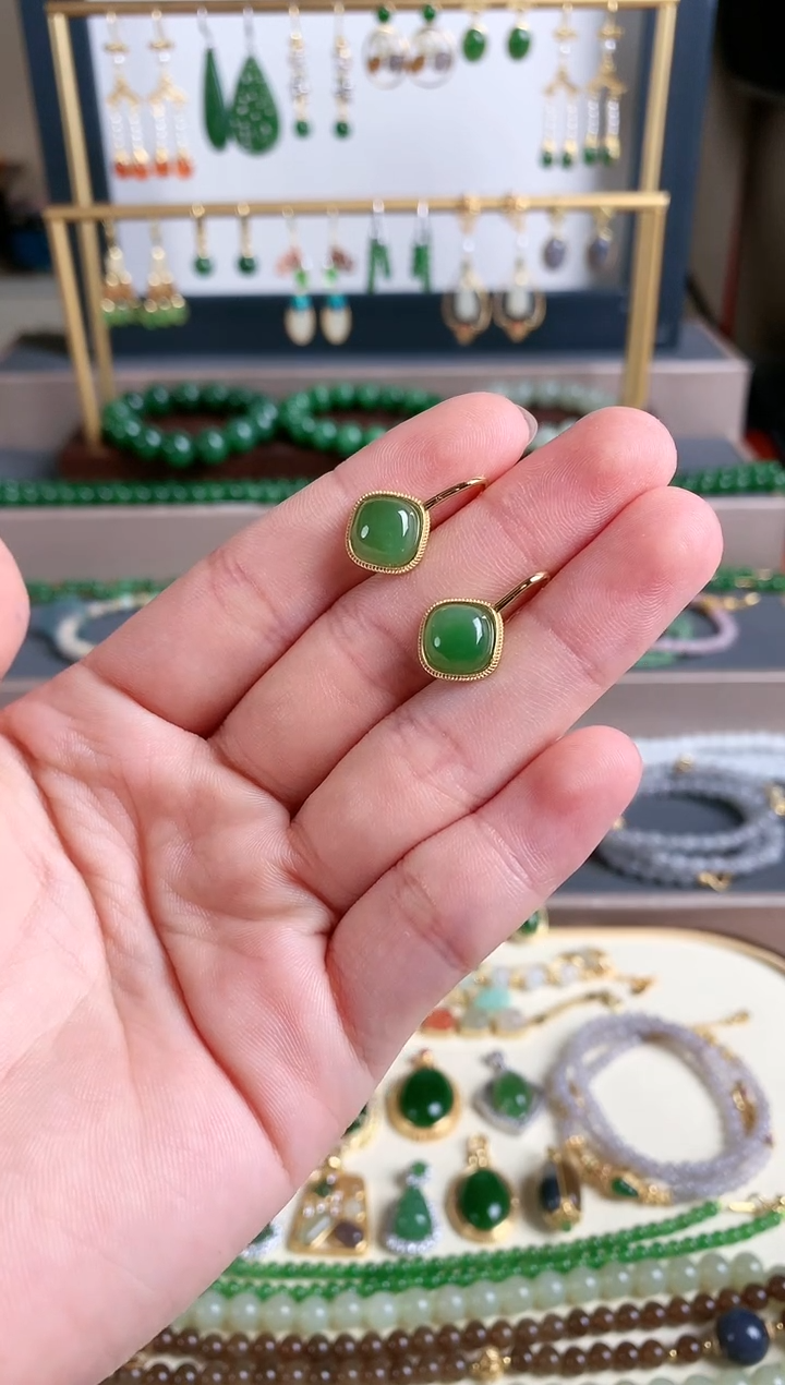 银S925镶嵌和田玉耳饰1