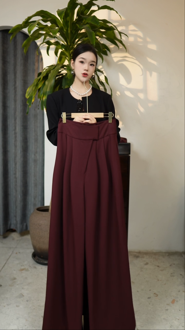 酒红色丝毛魔术贴直筒裤 L码（腰围78左右）