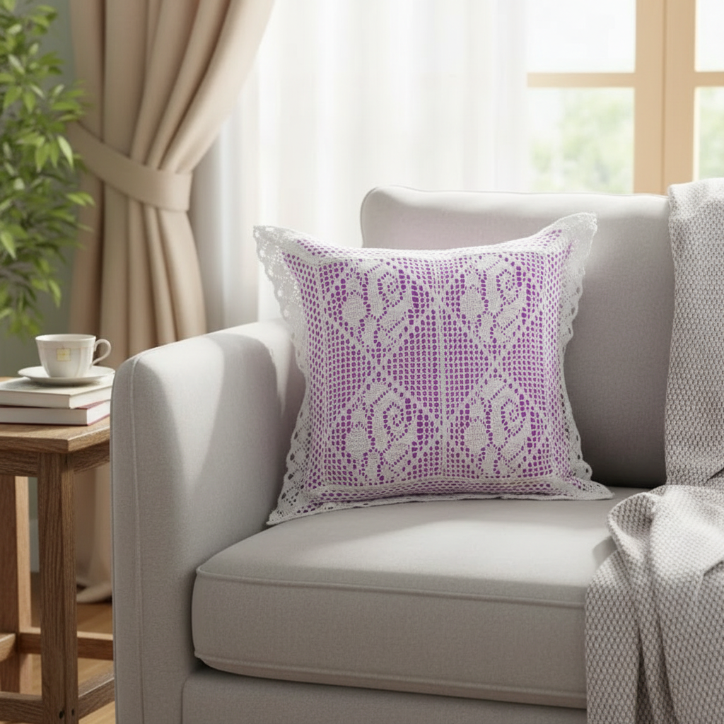 613-2【43*43cm】棉线钩花抱枕套车载中式轻奢靠垫方形靠背垫