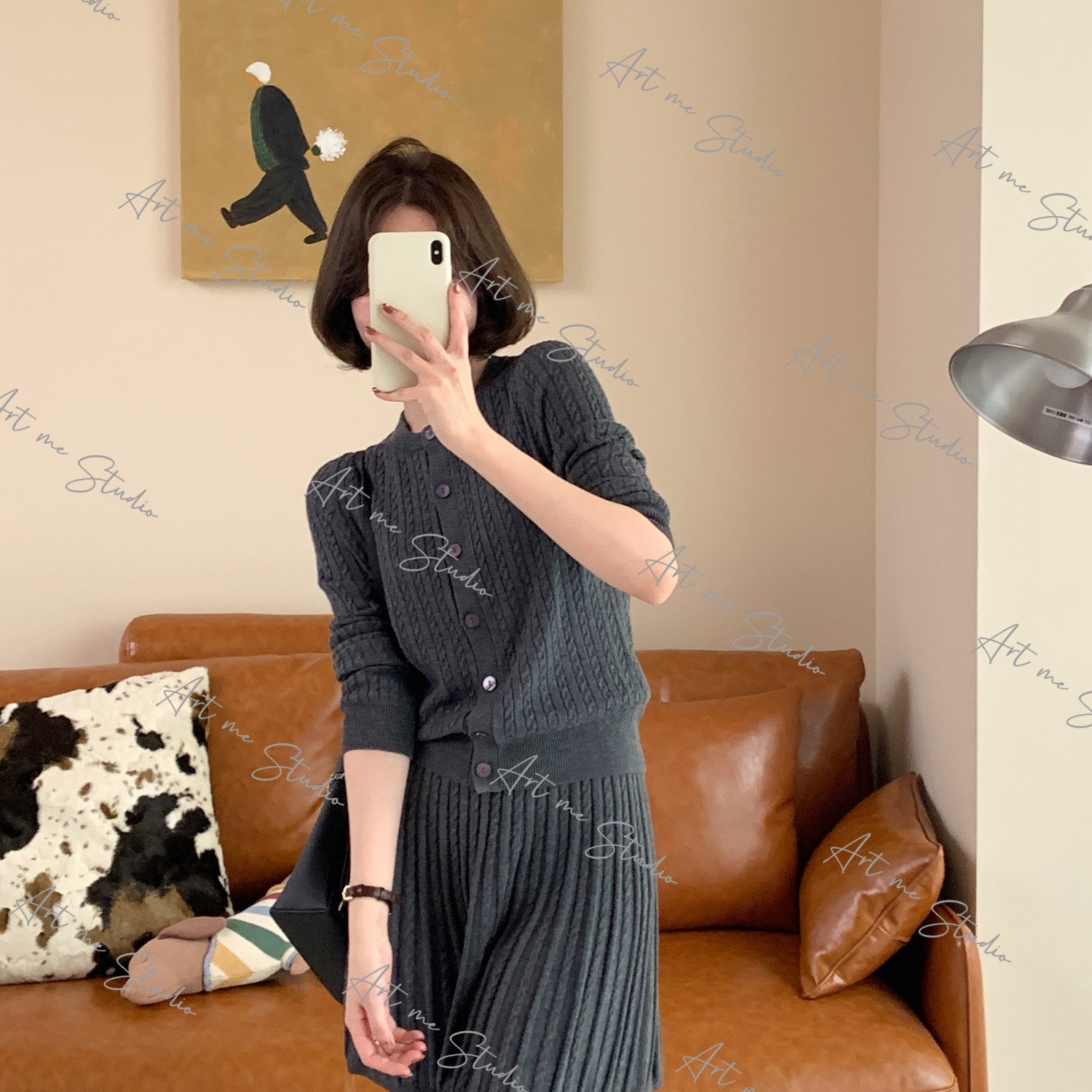 3姐【ART ME】羊毛混纺绞花风琴褶两色套装   1223w24666