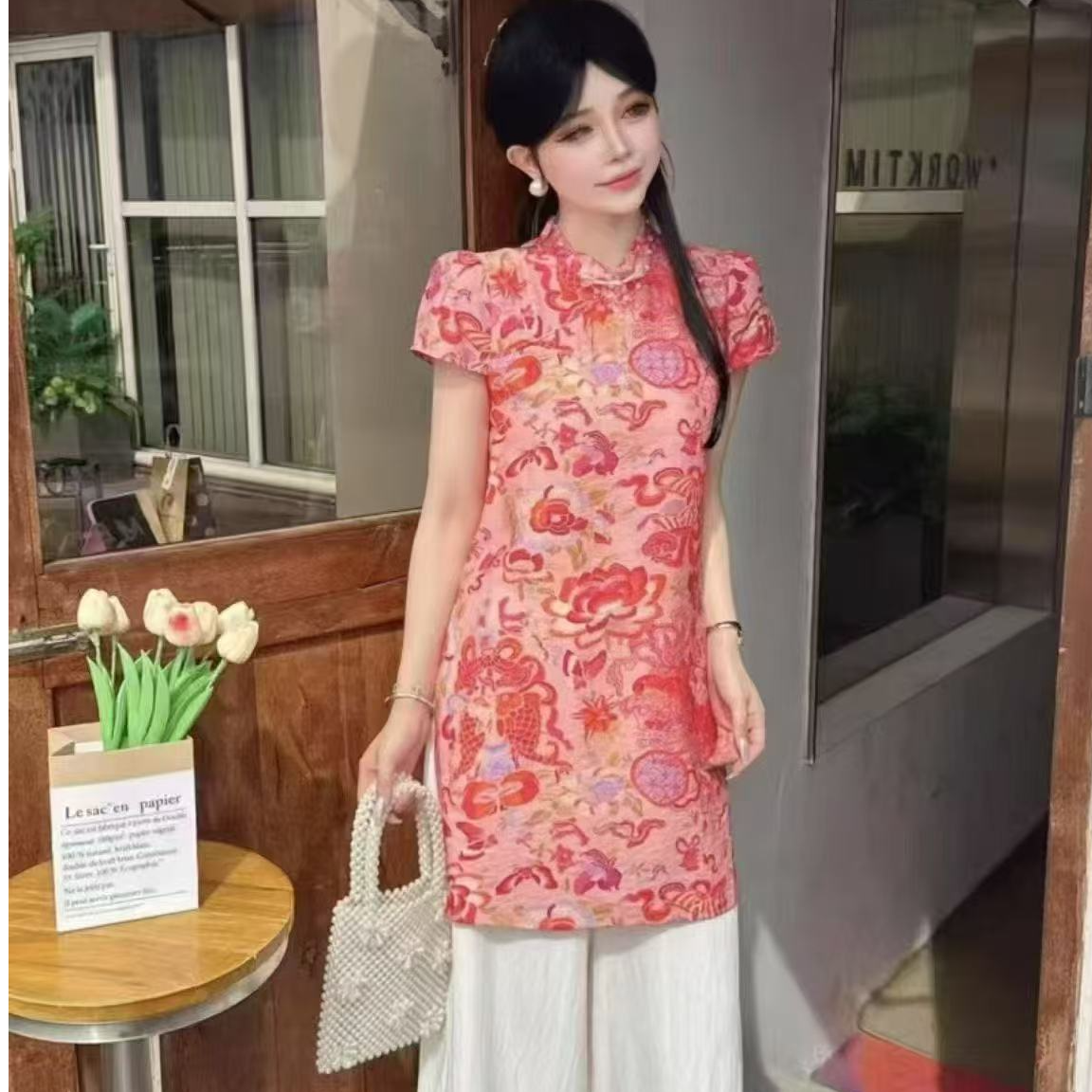 薄款套头中长款印花厚款长袖上衣夏季中国风民族风新中式工装风