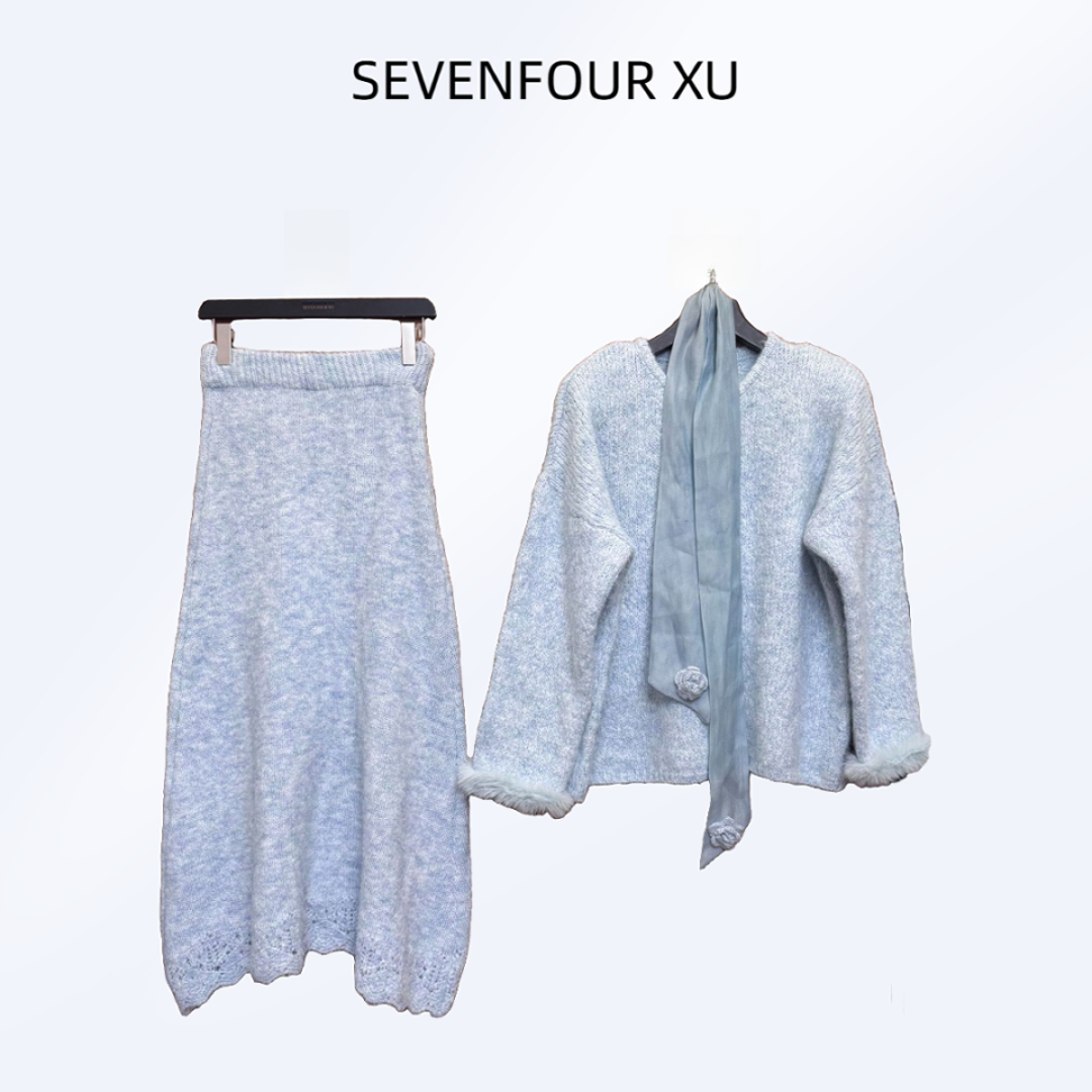 【织梦北欧】吉吉柔软舒适简约气质毛衣半身裙套装#6768 C62