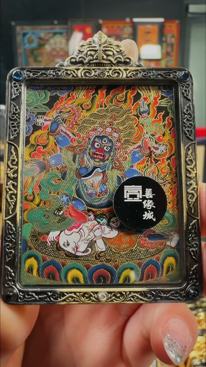 吊坠壹善缘城手绘唐卡大黑天