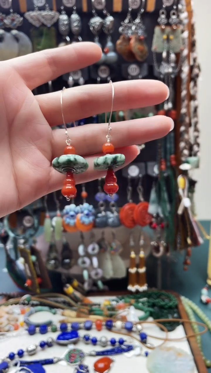 银S925镶嵌翡翠耳饰饰品