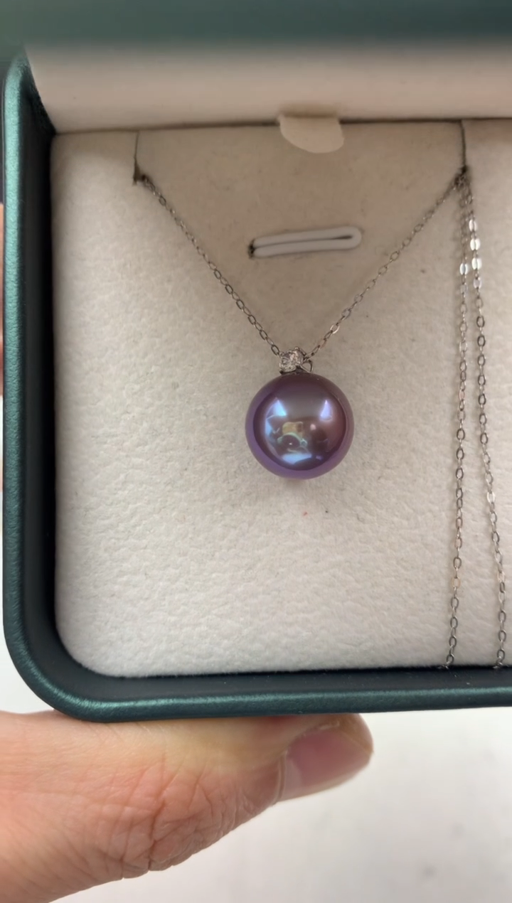 18K金镶嵌ff淡水珍珠紫珠吊坠（赠链）12~13mm