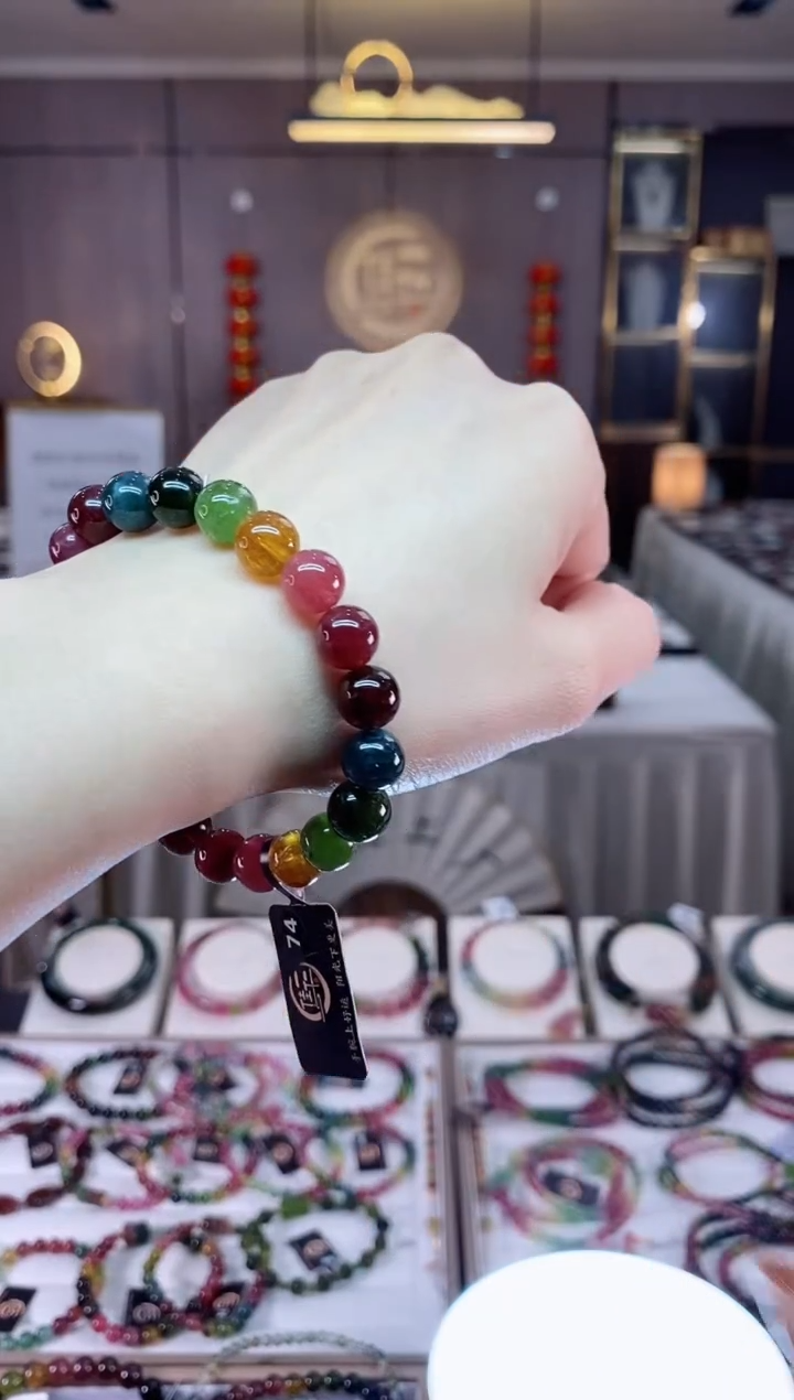 【闪购商品】碧玺老矿彩虹单圈手串9mm+未镶嵌一物一证dan 