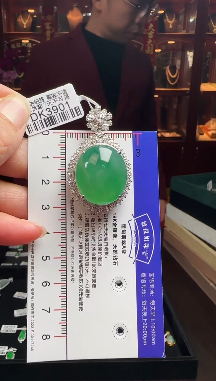 【闪购商品】翡翠颈饰18K金镶嵌DK3901冰绿蛋面