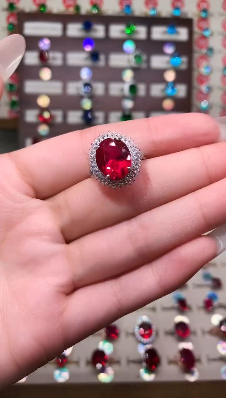 无925银典藏 轻奢 鸽血红红色系10*12双戴妃银托戒指