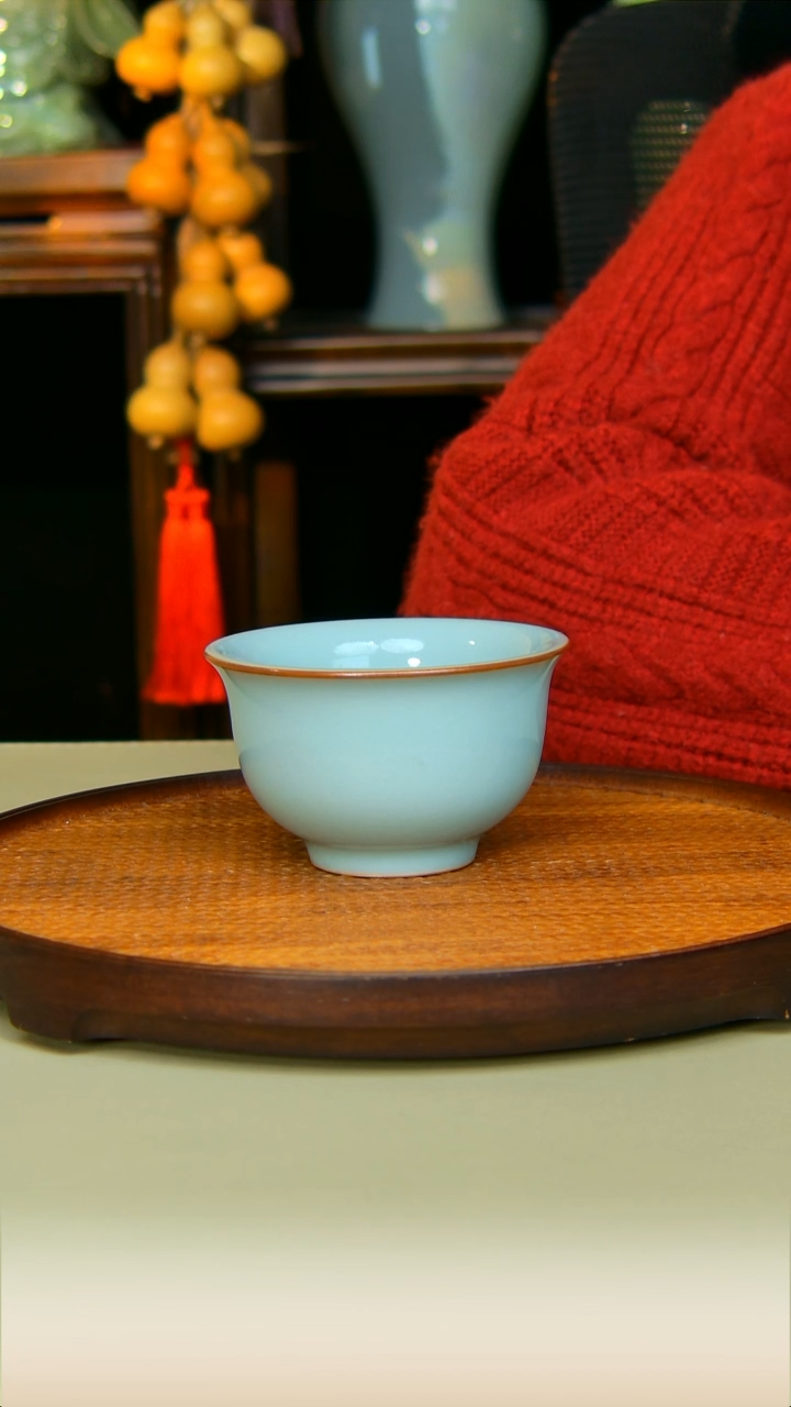 汝瓷大压手杯原矿天青不完美全手工