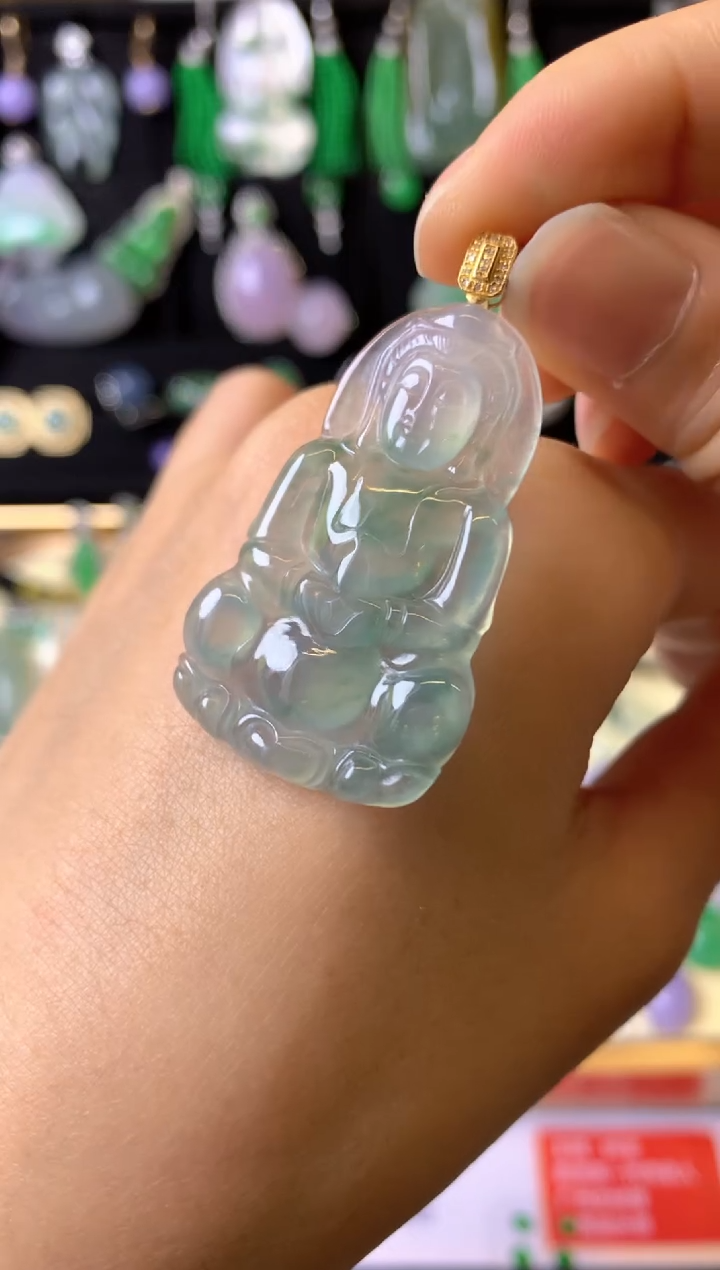 【闪购商品】翡翠颈饰18K金镶嵌成品吊坠