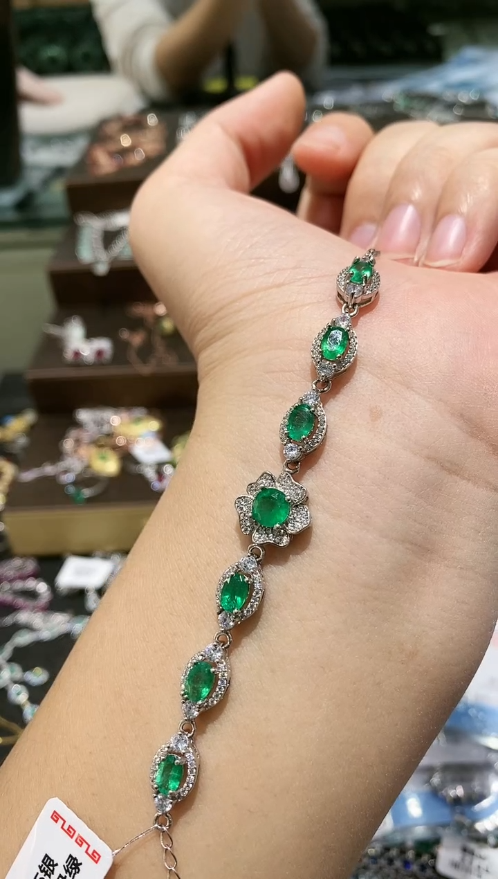 【闪购商品】祖母绿手链银S925镶嵌手链