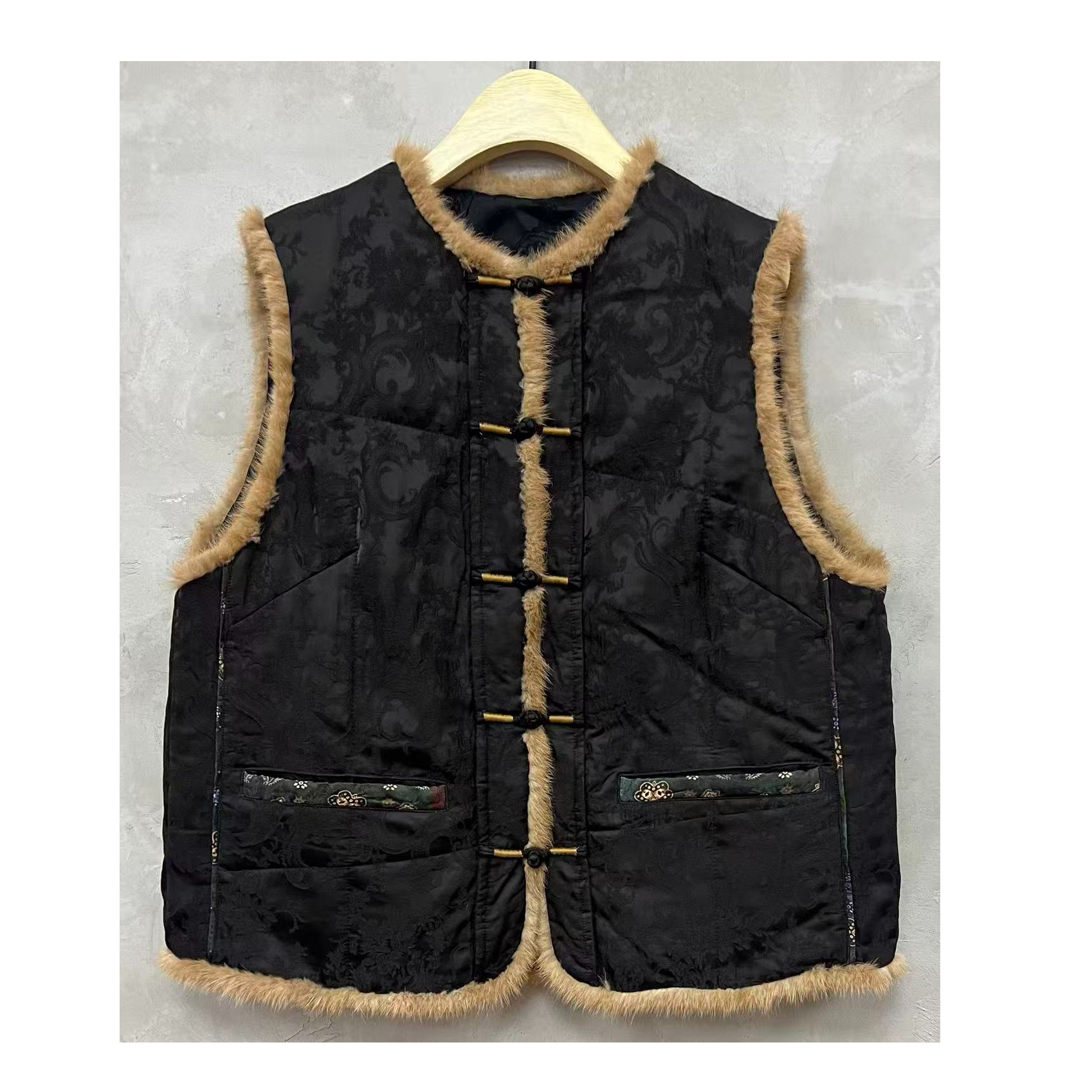 西子分享 4143 古蘭木 提花 水貂毛复古【棉马甲】