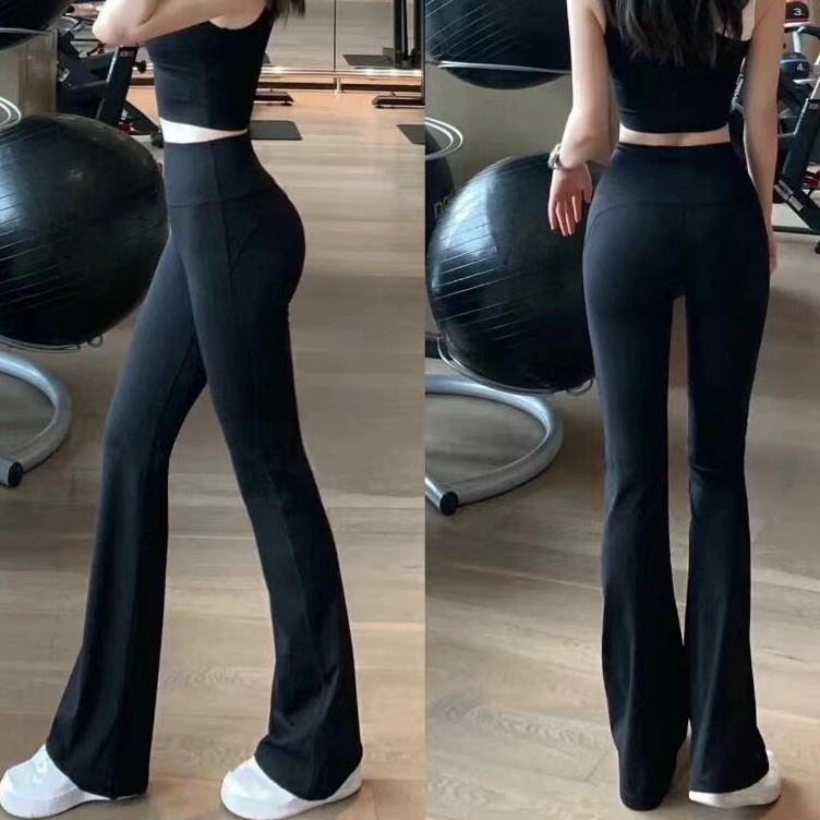 可外穿运动休闲健身瑜伽高腰微喇叭裤黑色裤子