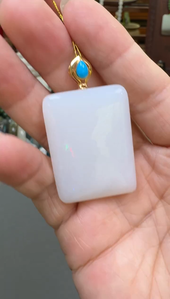 【闪购商品】和田玉吊坠18K金镶嵌无事牌