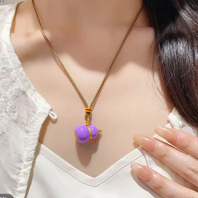 铜合金珐琅项链 七子紫色葫芦项链毛衣链922
