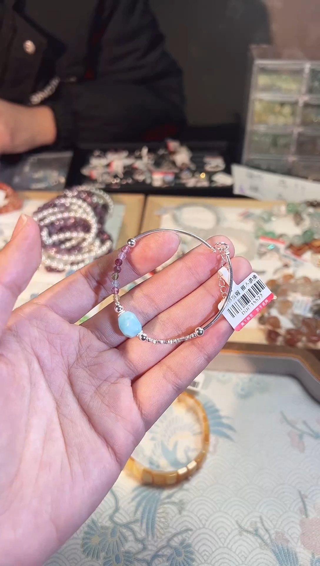 【闪购商品】针钠钙石（海纹石）手链银S925镶嵌Q743