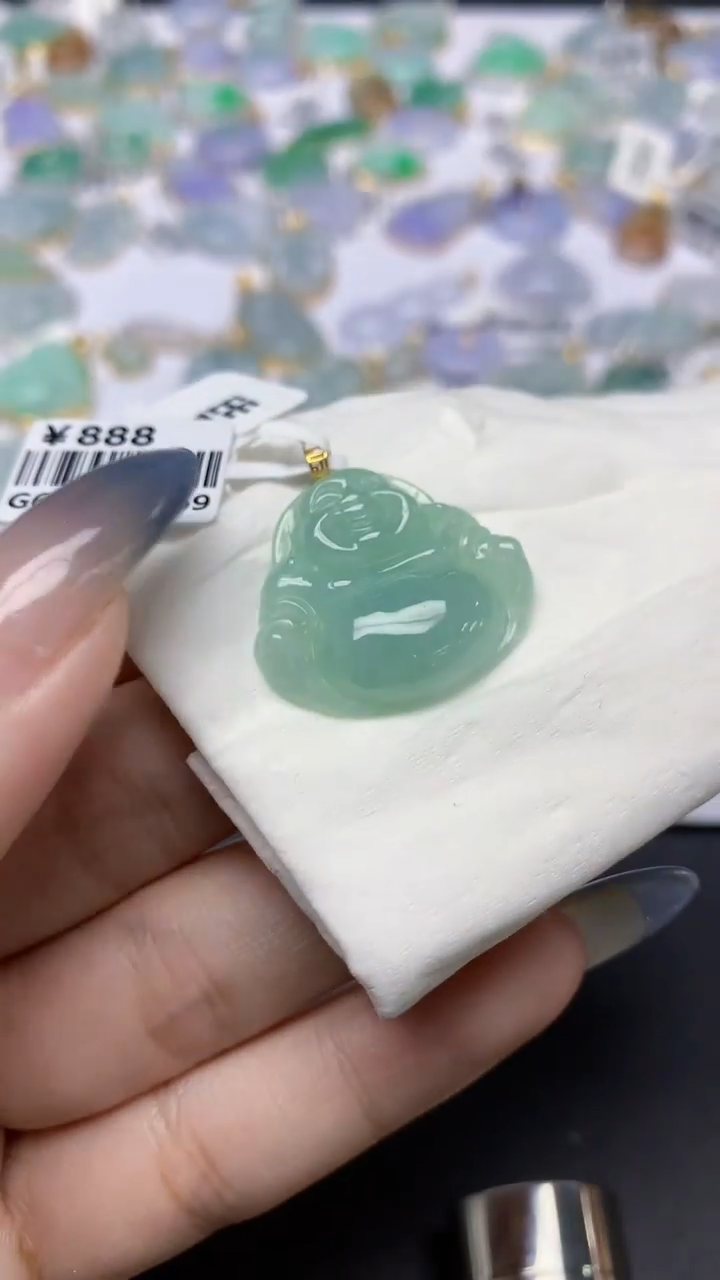翡翠18K金镶嵌颈饰天然a货翡翠