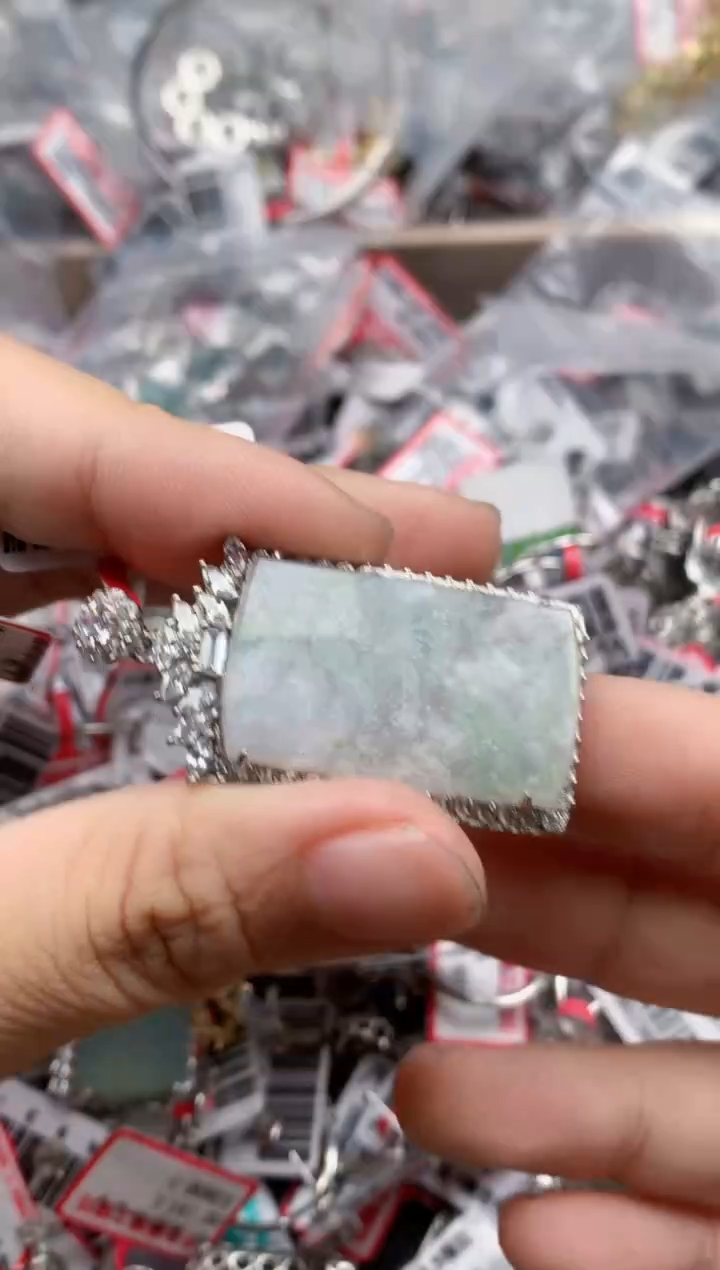 银S925镶嵌戒指翡翠天然A货缅甸翡翠