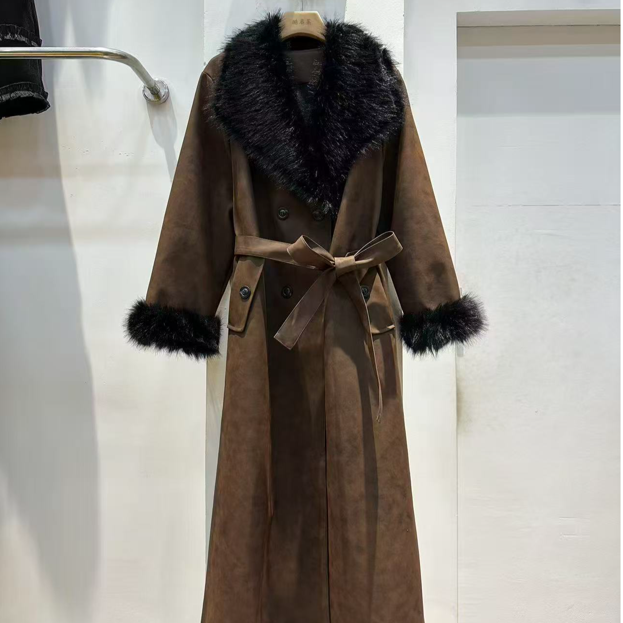 【118号】毛领大衣棕咖色
