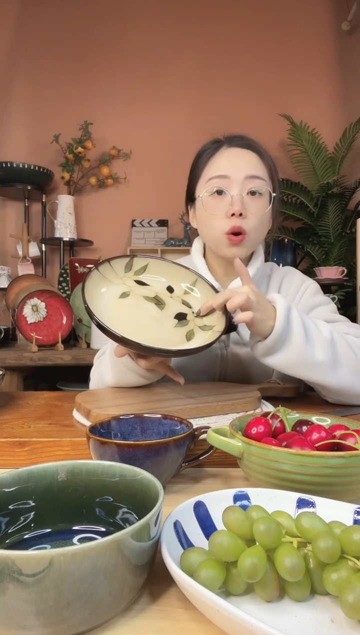 陶瓷8.3英寸竹叶深盘 微瑕疵