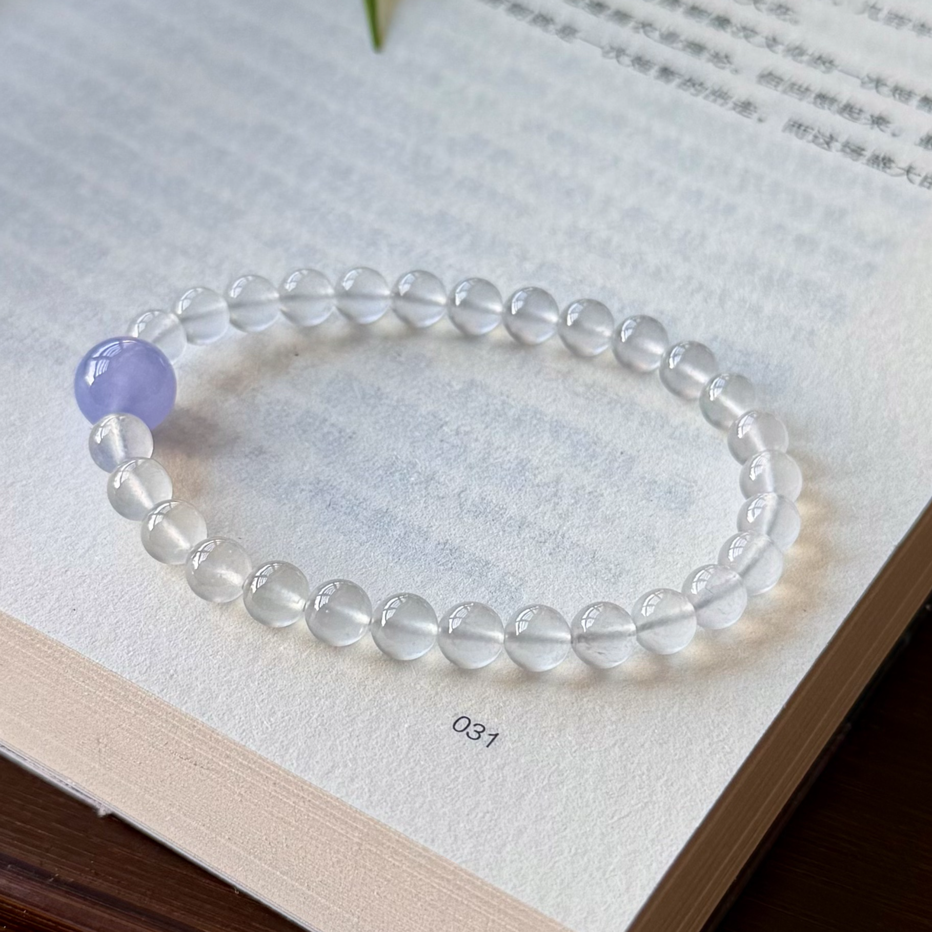 F572高冰白月光圆珠手串翡翠珠珠缅甸天然A货气质白色时尚简约