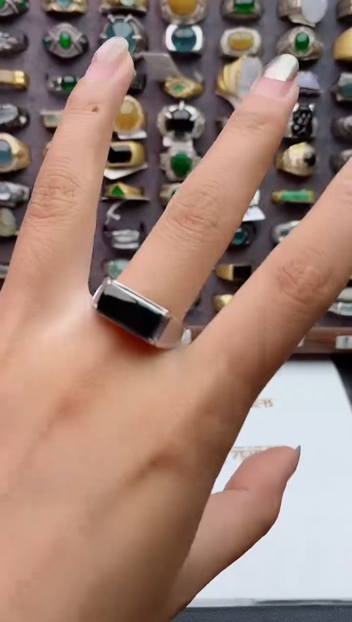 银S925镶嵌戒指翡翠天然翡翠男戒