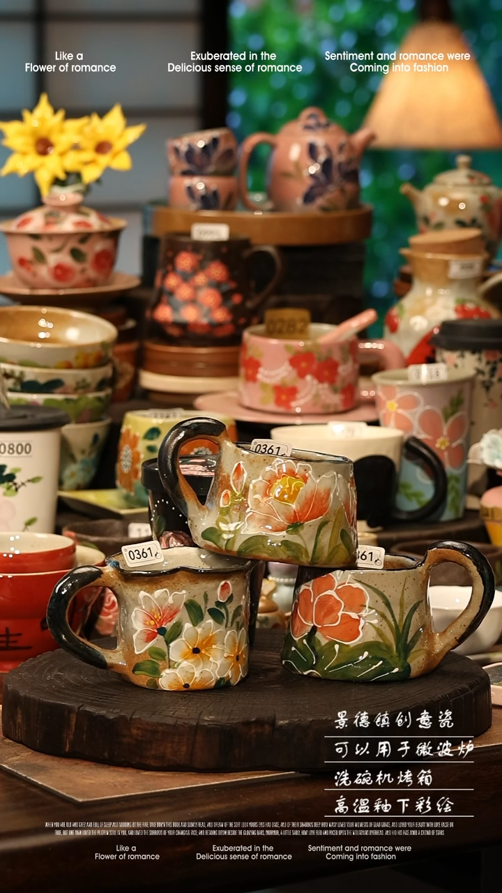 陶瓷随机一个景德镇高温釉下彩手工手绘款式@A0361@