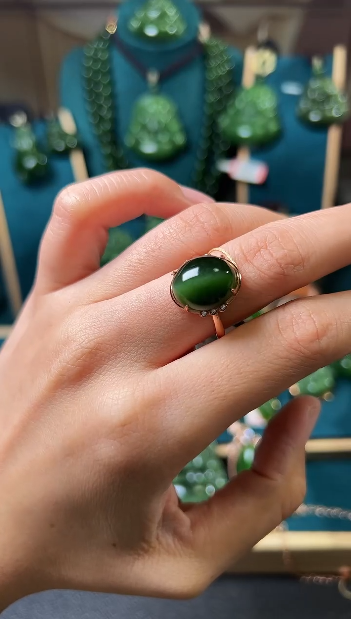 【闪购商品】和田玉（黄玉）戒指银S925镶嵌碧玉