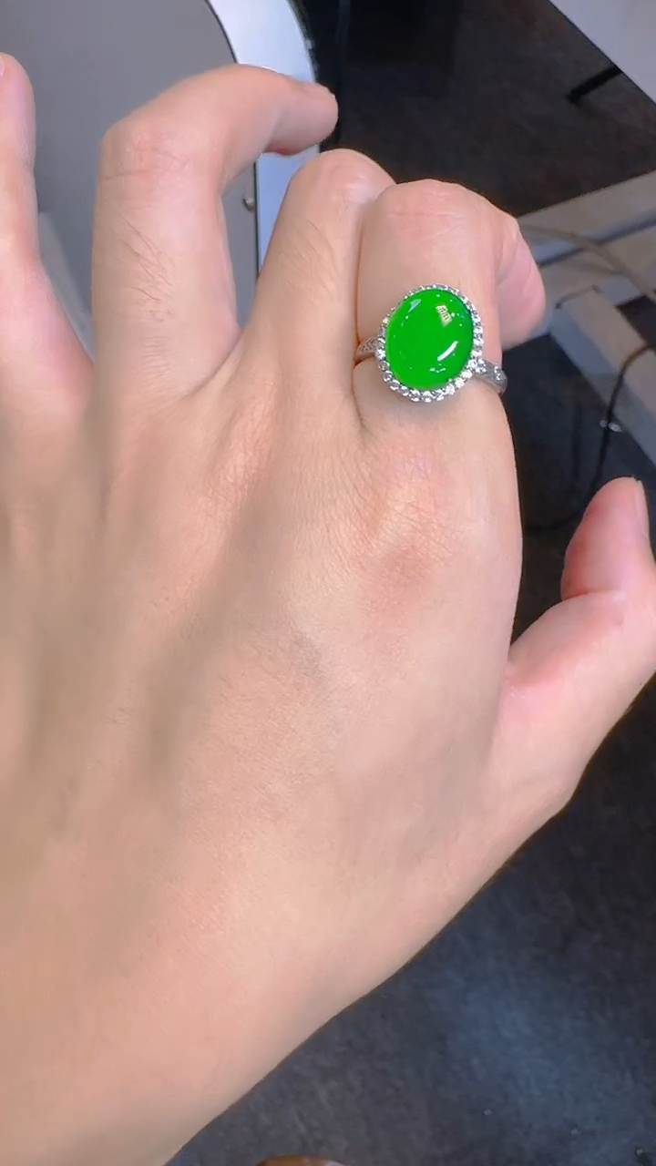 翡翠戒指银S925镶嵌天然A货翡翠