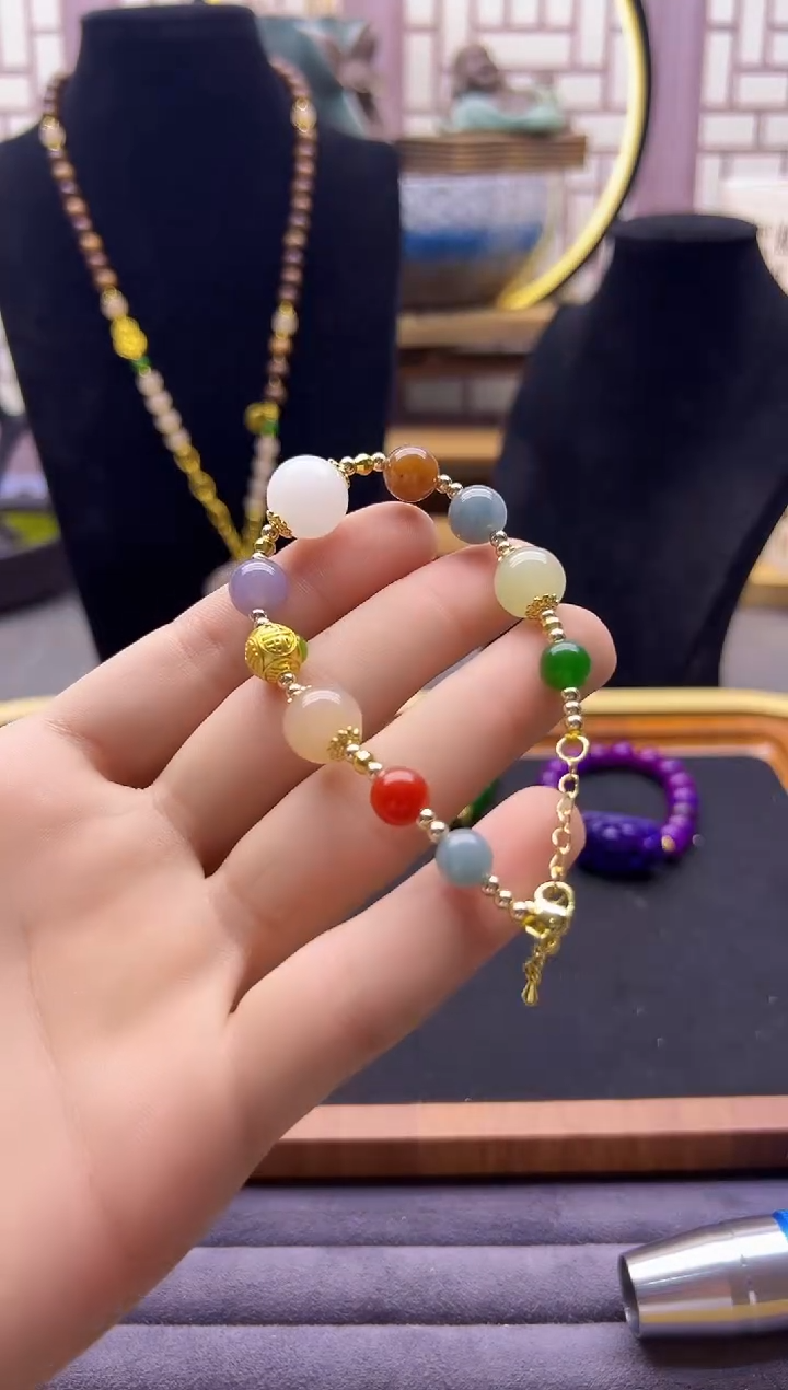 【闪购商品】和田玉手链14K金镶嵌S286          