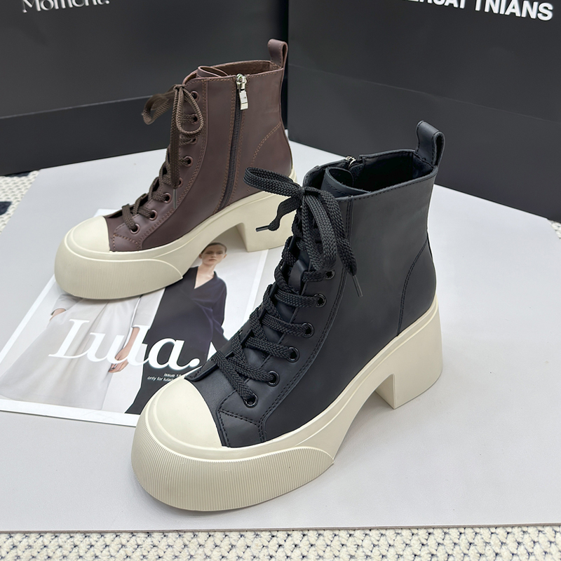 688-8真皮爆款马丁靴女厚底增高2025秋冬新款休闲粗跟短靴