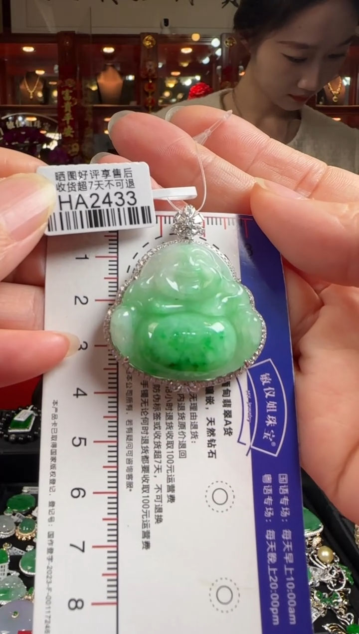 【闪购商品】翡翠颈饰18K金镶嵌HA2433冰绿佛公