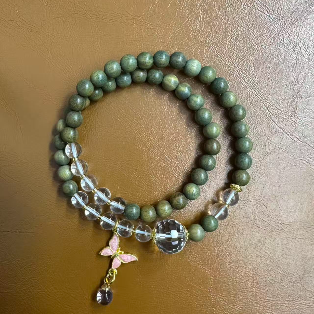 MTYC 029 绿檀蝴蝶双圈手串（无礼盒）