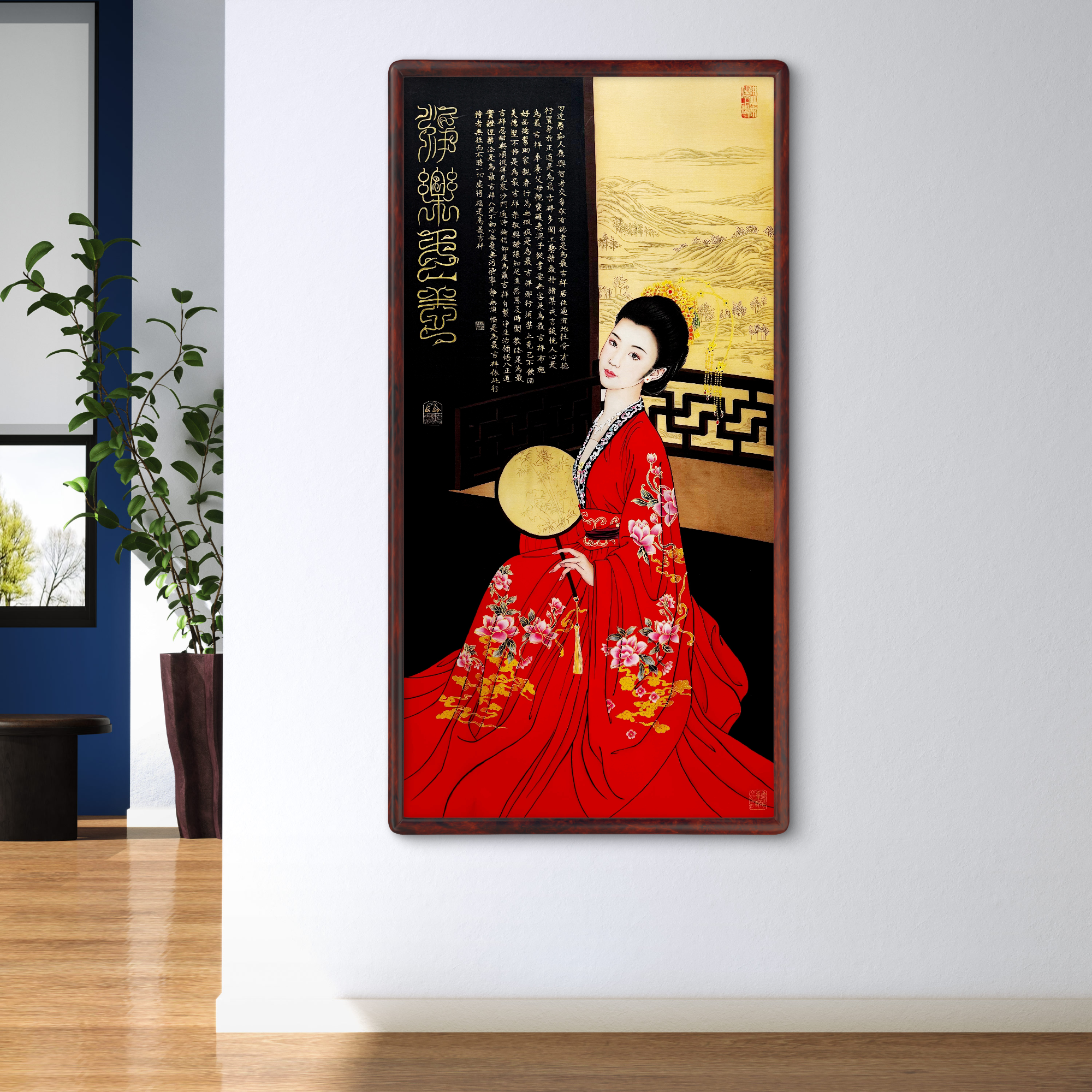 【宫彩手绘描金】孙海宁 手绘国画 —《持扇仕女图》