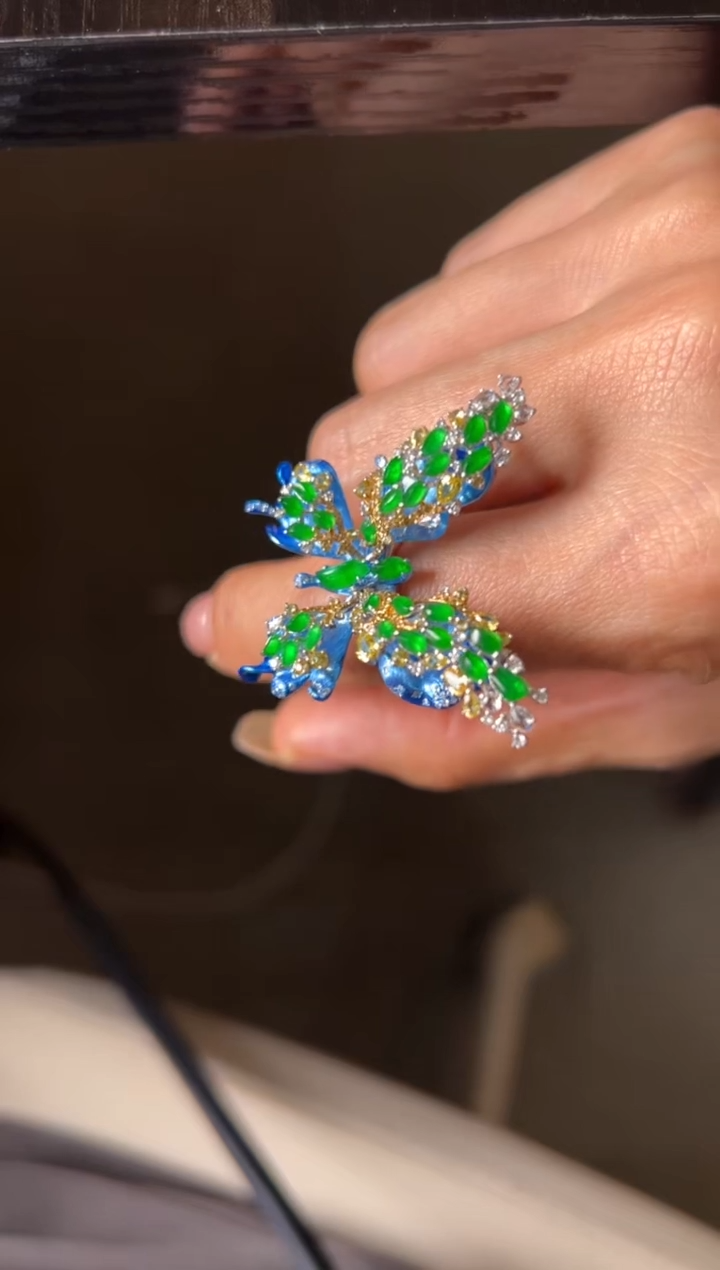 【闪购商品】定制翡翠18K金镶嵌蝴蝶戒指35000+1750-lh