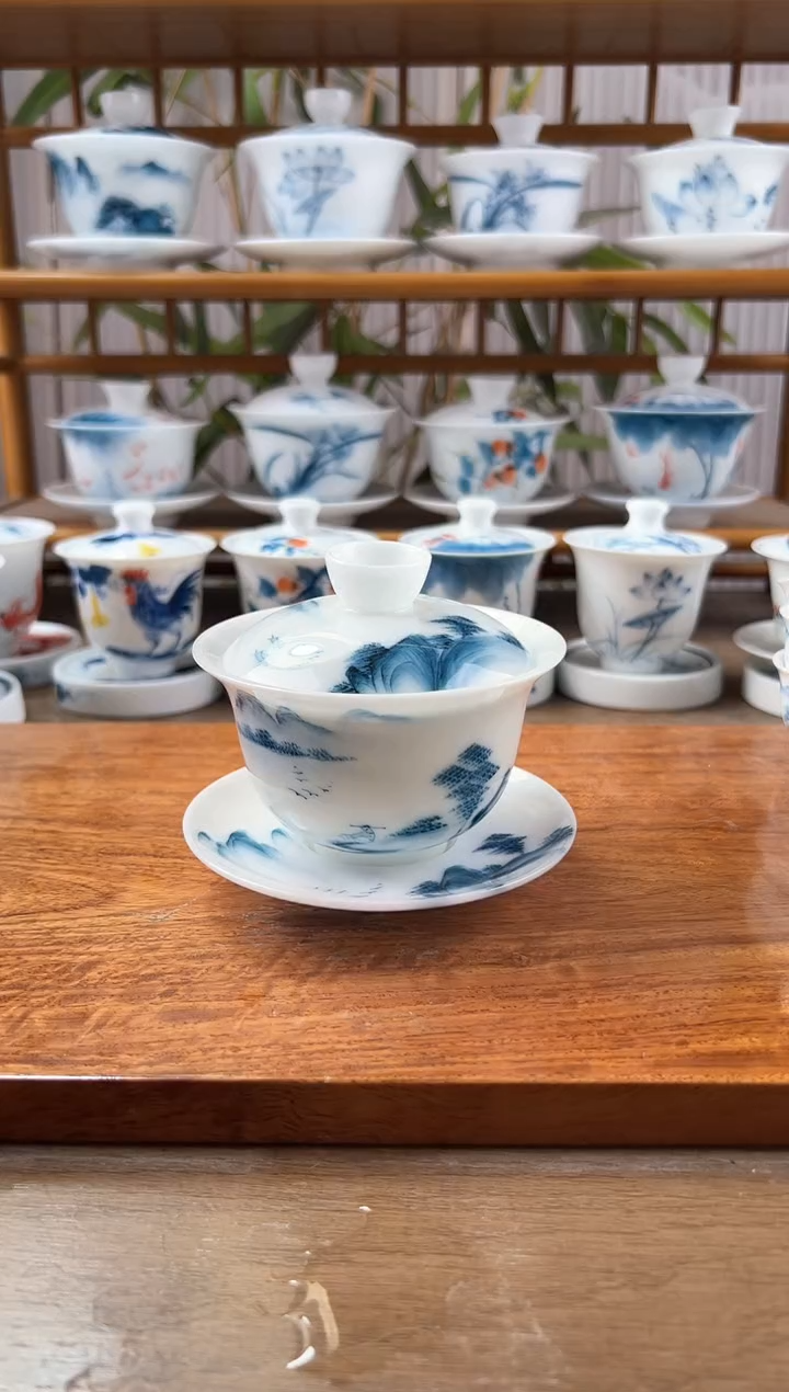 微瑕高冰寒江独钓180ml三才盖碗