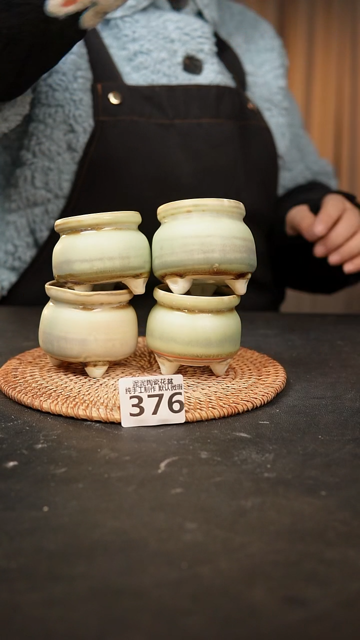 【闪购商品】瓷片376泥泥手工花盆口5高5