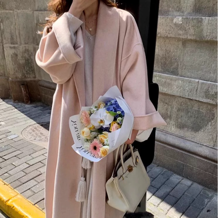 麦婉  2025新款秋冬双面羊毛大衣百搭气质浴袍款网红韩版