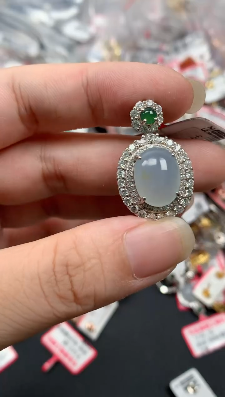 翡翠戒指银S925镶嵌天然A货缅甸翡翠