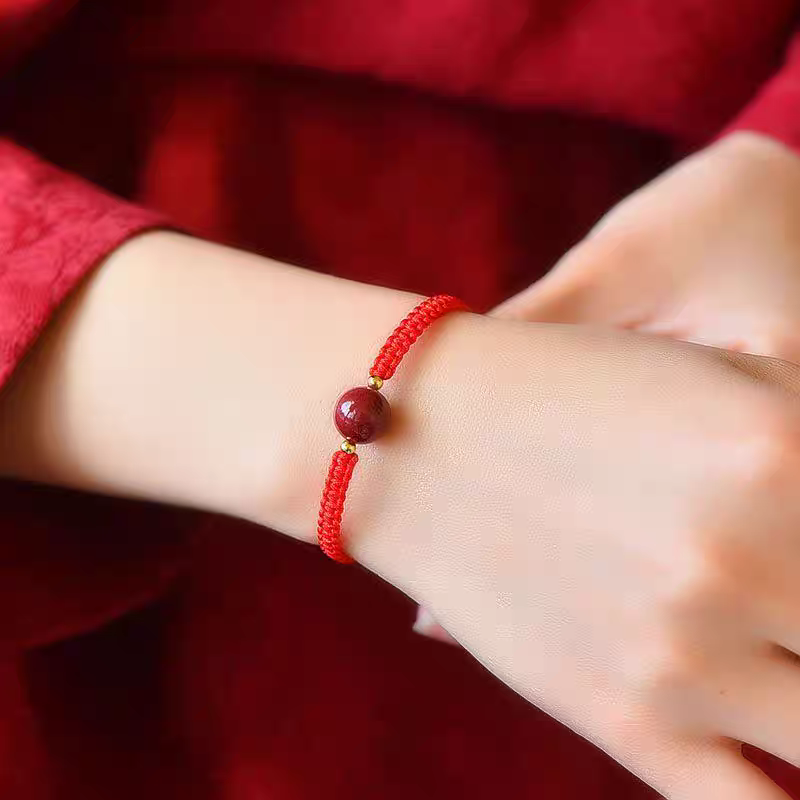 含辰砂工艺品朱砂单珠三珠款红绳手链转运招财男女款本命年首饰品