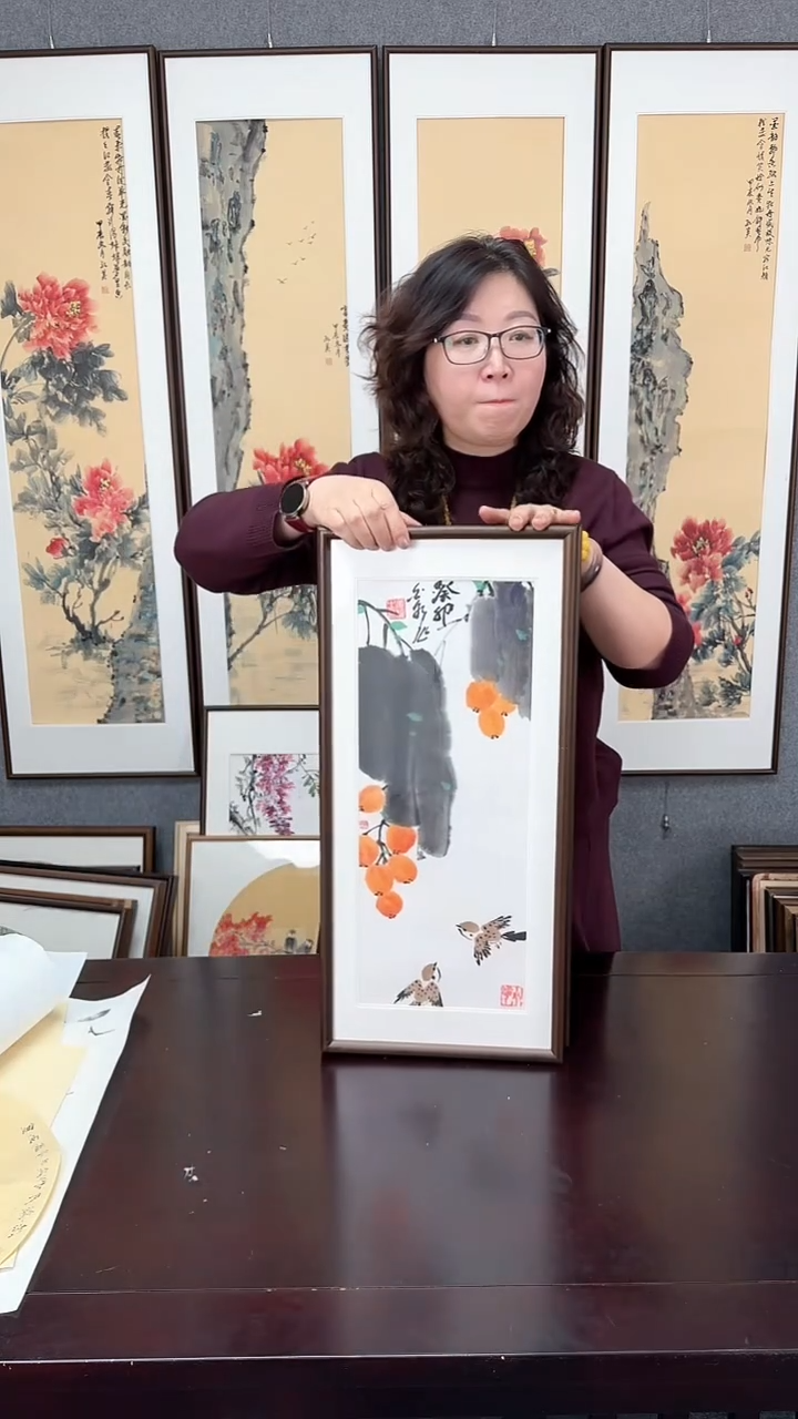 【闪购商品】国画实木装裱30*69 枇杷麻雀