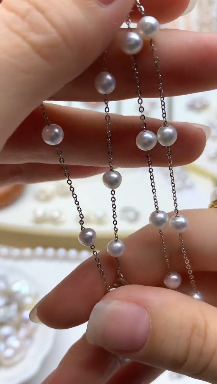 淡水珍珠银S925镶嵌颈饰项链
